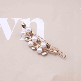 Inilbran Vintage Pearl Leaf Hair Clips Gold Pearl Wedding Hair Clip French Olive Leaf Pearl Hairpin Clip Pearl Leaf Hair Pins Decorative Headwear Pearl Head Clip Accessories