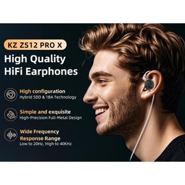 Yinyoo KZ ZS12 PRO X Tuning Headphone,4 Options Wired In Ear Monitor,1DD 5BA Full Metal Cover Gaming Wired Earbuds,Stereo Deep Bass DJ Earphones with 2 Pin Silver Plated Detachable Cable