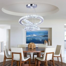 Cainjiazh Chandelier LED Crystal Chandelier Lighting Dimmable LED Chandeliers Modern Ceiling Light Fixture 3 Rings Adjustable Stainless Steel Pendant Light for Bedrooms Living Room