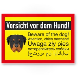 Komma Security Rottweiler Sign – Beware of the Dog – Dog Sign Notice Sign Land Multilingual – Warning Sign Deterrent Burglary Protection – Warning Rottweiler Dog