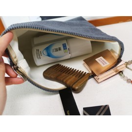 HAPPYHEIDI Dark Gray Corduroy Makeup Bag Cosmetic Toiletry Travel Pouch, Make Up Accessory Purse Organizer, Canvas Lined