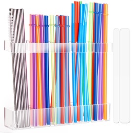 Upgraded Large Acrylic Straw Holder for Cabinet Door, Space-Saving Straw Organizer Storage Dispenser for Countertops, Strong Adhesive Double-sided Tape Included