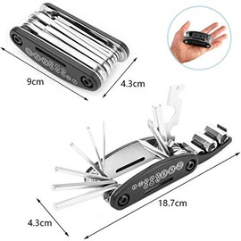 RabbitStorm Conjunto de Reparación de Bicicletas Bolsa, Múltiples Funciones 16 en 1 Kit Herramientas, Hexagonal Llave de Palanca de Parche de Neumáticos, Set de Herramientas para Bicicleta de Montaña