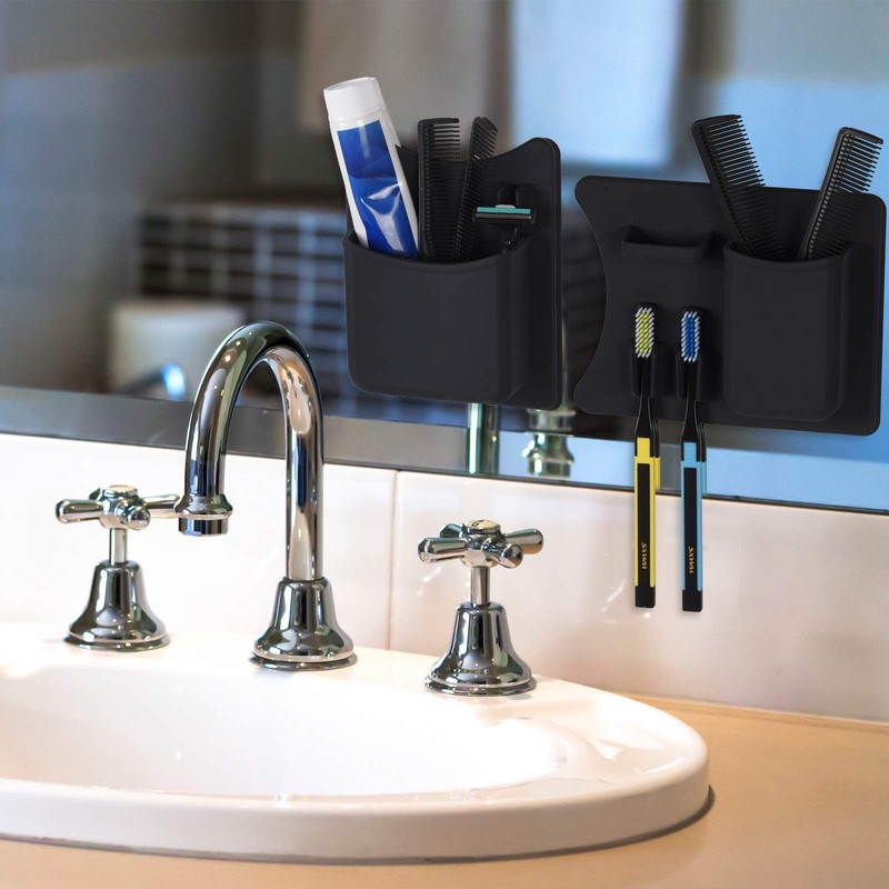 Frafuo Shower Toothbrush Holder for Bathroom-Waterproof Black Toothbrush Holders for
