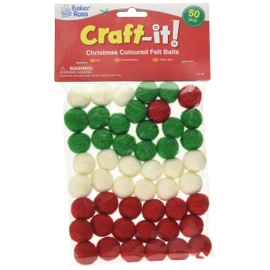 Baker Ross FE798 Christmas Coloured Felt Balls - Pack of 50, Christmas Arts and Crafts Accessories, Felt Embellishments for Crafting, Green