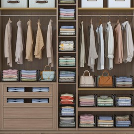 Hongtamoya 3 Tier Sliding Closet Organizers and Drawer Storage Shelves, Stackable Storage Bins for Jean Pants Sweaters, Storage Container for Wardrobe Cupboard Kitchen Bathroom Office, Black