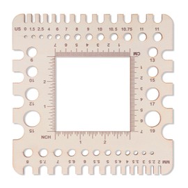 XLIUAX Wooden Rulers, Crochet Stitch Counter Spinner Yarn Measure Needle Gauge Swatch Ruler for Knitting Crochet Gauge Measuring Tool Poplar Square Measuring Tool Multi-Size Holes for Needles(B)