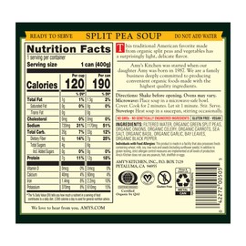 Amy's Soup, Vegan Split Pea Soup, Gluten Free, Made With Organic Split Peas and Vegetables, Canned Soups, 14.1 OZ (12 Pack)