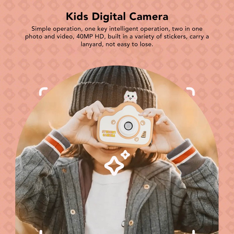 Kids Digital Camera Khaki 40MP HD Dual Camera Children's Cartoon