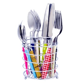 The Original Brink House Eclectic Collection Mix & Match Stainless Steel Cutlery Set with Multicolored Handles / 16 pieces with Metal Stand/Lifestyle utensils for home, apartment, dorm, outdoor