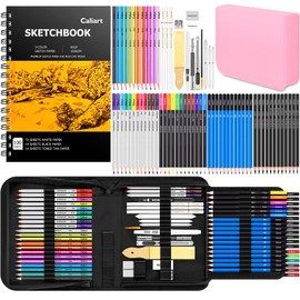 Caliart 176PCS Art Supplies Sketching Kit with 100 Sheets 3-Color Sketch Book, Graphite Colored Charcoal Watercolor & Metallic Pencils, Drawing Supplies Christmas Gifts for Artists Adults Beginners