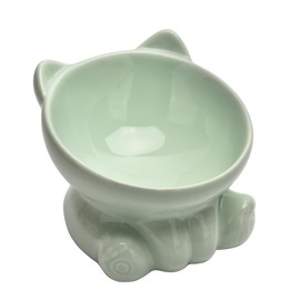 Ceramic Raised Cat Bowl,Tilted Raised Anti Vomit & Protect Pet's Spine,Cat Bowls for Indoor Whisker Friendly Pet Feeder for Cats Puppies, Microwave and Dishwasher Safe (Green)
