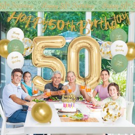 50TH Birthday Decorations for Women, Sage Green 50TH Birthday Decorations, 16 Pack Sage Green Happy 50TH Birthday Banner with 50TH Birthday Balloons by RichMoho