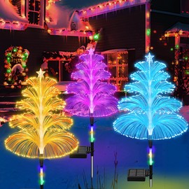 KAIVESEA Solar Christmas Decorations Trees Lights Outdoor Waterproof Solar Christmas Tree Jellyfish Lights 5 Layer Optical Fiber 7 Color Changing for Pathway Lawn Patio Outside Decorative, 3PCS
