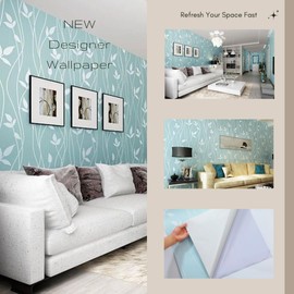 Self-Adhesive Wallpaper Roll – Model 655 – 10m x 53cm – Peel and Stick – Waterproof & Removable – Blue Leaf Pattern – Vinyl Wall Covering for Home, Kitchen