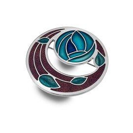 Sea Gems Ladies Enamelled 42Mm Round Mackintosh Rose & Coils Inspired Brooch with Gift Box (Mauve)
