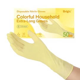 Brigic 12-Inch Extended Disposable Nitrile Gloves | Latex-Free & Powder-Free | Full Palm Textured Grip | Multipurpose for Home, Kitchen, Beauty & Garden lemon Yellow, Large (Pack of 100)