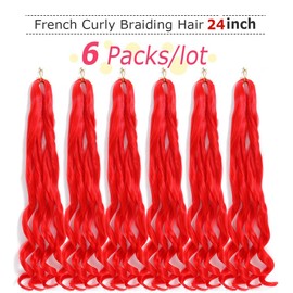 WIPPORYA RedFrench Curly Braiding Hair 24 Inch 6 Packs Black Loose Wave Bouncy Crochet Hair Pre Stretched 100g/pack Yaki Curly Braiding Hair for Black Women Hair Extensions ((Pack of 6),24inch,Red)