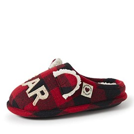 Dearfoams baby girls Unisex-child Lil Bear and Bear Slipper, Lil Bear Buffalo Plaid, 4-5 Big Kid US