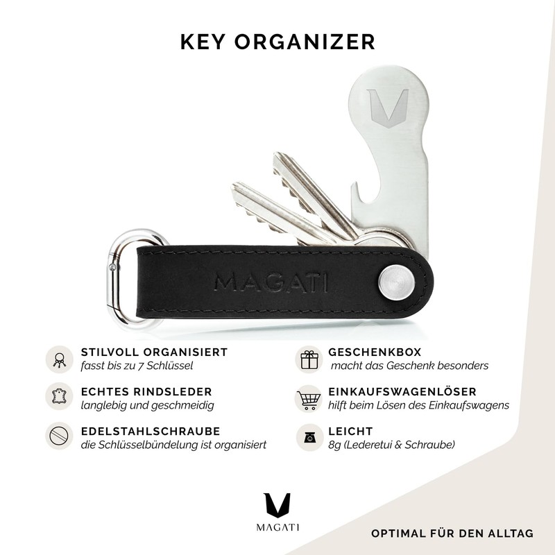 Key Organiser - Key Case Made of Real Leather, Stainless