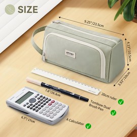 KALIDI Pencil Case 2 Compartments Extra Large Pencil Case School Aesthetic Pencil Case for Girls and Boys, Nylon green, Cosmetic bag