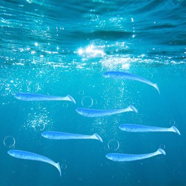 TIXIPEM 2.56" T-Tail Soft Fishing Lures [30-Pack] - Paddle Tail Swim Bait for Bass Trout in Saltwater & Freshwater - Rigged with 2 & 1/0 Hooks - Blue & Durable ABS Plastic