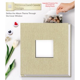 Artfeel Photo Album Self Adhesive Scrapbook Album for 3x5 4x6 5x7 8x10 Pictures,40 Pages Linen Cover with Display Window DIY Photo Book,Ideal Gifts for Family Travel Wedding Baby