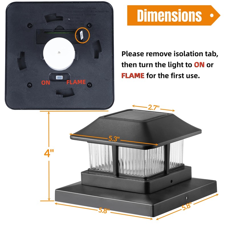 Dynaming Solar Flame Post Cap Lights Outdoor, Solar Powered Fence