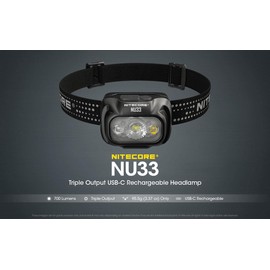 Outdoor Combo: Nitecore NU33 Triple Output USB-C Rechargeable Headlamp- 700 Lumens w/ NB20000 20,000mAh PowerCharger and Eco-Sensa Keychain Light
