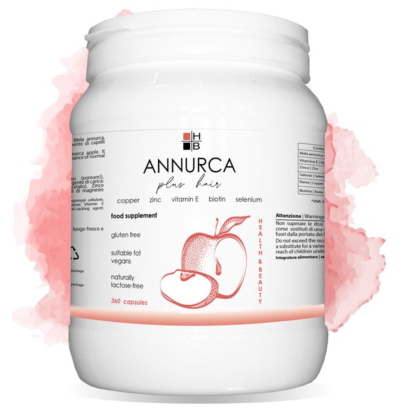 Annurca plus Hair | 360 Capsules | Dietary Supplement | For Beautiful and Strong Hair | With Vitamins and Minerals | Italian Product