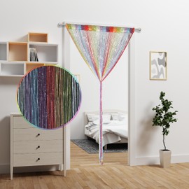Atsweetlife - Cortina de 2 piezas para puerta, cortina de abalorio para puerta, divisor de habitación con abalorio, decoración hippie con purpurina, panel de flecos para clóset, puertas de ventana