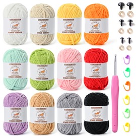 12 Pack Fluffy Velvet Yarn for Crocheting, Chunky Chenille Baby Yarn for Crocheting Soft Blanket, 787 yds Amigurumi Yarns for Knitting, Bulky Multicolored Crochet Yarns Set A