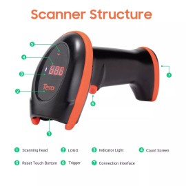 Tera Pro Series Wireless 1D 2D QR Barcode Scanner with Cradle Display Countin...