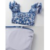 FLAXMAKER Ruffle Porcelain Pattern Majolica Print Back Elastic Band Bikini
