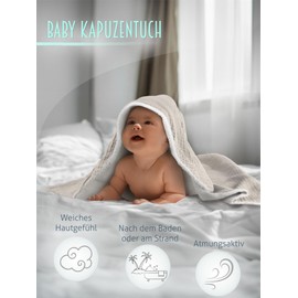 normani Baby Hooded Towel Made of Muslin Terry Towelling Wrap Hooded Towel Made of 100% Organic Cotton in 75 x 75 cm - Bath Towel for Small Children Colour Light Grey/Pink