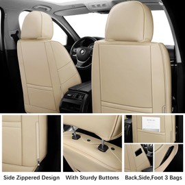 WENNFOUR Car Seat Covers Front Only, Universal Leather Seat Covers with Headrest Pillows for Most Vehicles SUV Pick-up Truck, Full Coverage Automotive Seats Protector Fit for 2 Seats-Beige