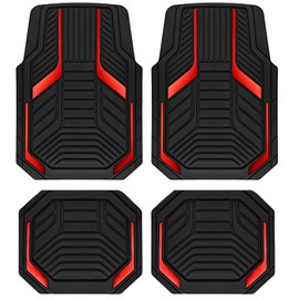PIC AUTO Heavy Duty Rubber Floor Mats, Red Aluminum Film Car Mats Set, Front and Rear Car Mats with Anti-Slip Backing, All Weather Protection, Trim-to-Fit for Automotive SUV, Sedan, Van