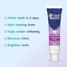 Crest 3D White Toothpaste, Advanced Luminous Mint, Teeth Whitening Toothpaste, 3.7 Oz (Pack of 4)