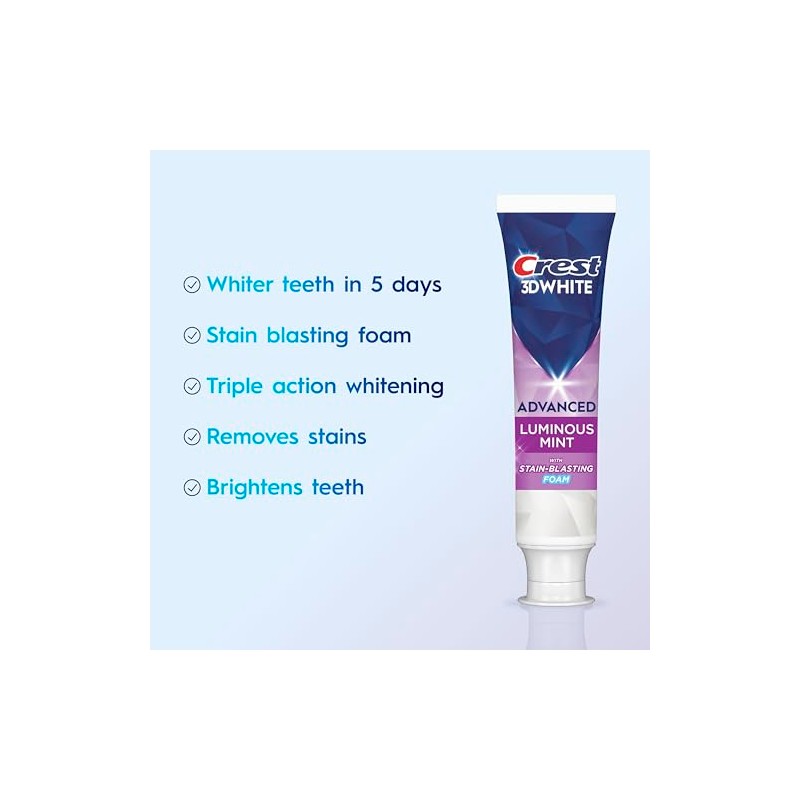 Crest 3D White Toothpaste, Advanced Luminous Mint, Teeth Whitening Toothpaste,