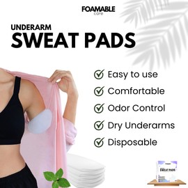 Underarm Sweat Pads | Foamable Care Premium Quality Disposable Armpit Sweat Blockers for Women and Men [64 pack]-Fight Hyperhidrosis. No Sweat. Super Absorbent, Thin, Unscented, Adhesive dress shields