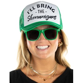 Funky Junque I'll Bring the Trucker Hats Girl Squad Bachelorette Party Trucker Hats - Shenanigans - Hat & Sunglasses Set (Kelly Green)