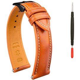 Gomvadr Quick Release Leather Watch Band, Two Tone Oil-tanned Leather Watch Straps 18mm 19mm 20mm 21mm 22mm Replacement Watch Belt for Men Women, Cognac with Black Buckle, 18mm