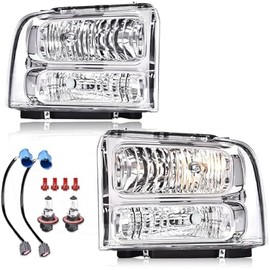 G-PLUS Headlights Compatible with Ford F250 F350 F450 F550 Super Duty 1999 2000 2001 2002 2003 2004 Truck Excursion Conversion Clear Lens Chrome Housing Clear Reflector