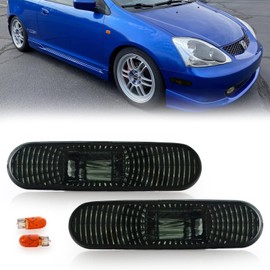 USR DEPO 02-05 Civic 3D Side Marker Lights - Smoke Lens Bumper Side Markers Lamps Set (Left + Right) Compatible with 2002-2005 Honda Civic Si EP EP3 3 Doors Hatchback (Smoked 2 Pieces Front or Rear)