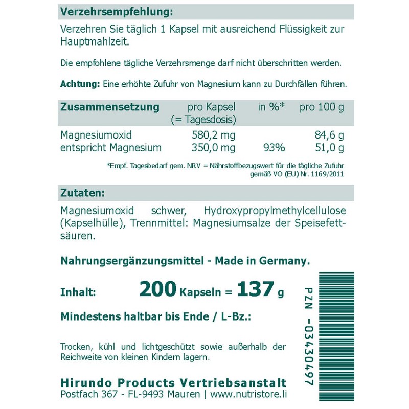 Magnesium 350 mg Vegan Capsules Pack of 200