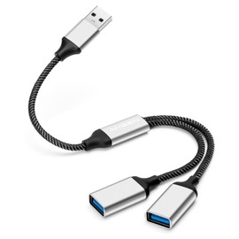 AIYEEN USB Splitter Cable, USB A Splitter 1 in 2 Out Adapter, Dual Port Hub for Data Transfer/Charging, Extra Extender Data Split Power Cord Extension for Car/Laptop/Mac/PC (Silver)