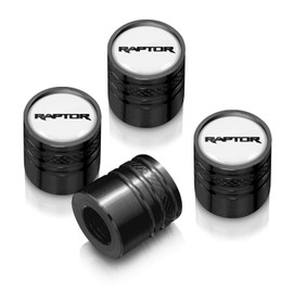 iPick Image for Ford F-150 Raptor in White on Black Cylinder-Style Aluminum Tire Valve Stem Caps - Official Licensed