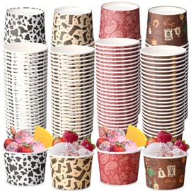 Jingmore 100 Pcs Western Cowboy Theme Ice Cream Cups 8 oz Western Cowboy Disposable Ice Cream Dessert Bowls West Party Soup Snack Cups for Hot or Cold Food Birthday Party Supplies Decoration