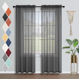 Mrs.Naturall Dark Grey Curtains 84 Inch Length for Living Room Set 2 Panels Rod Pocket Privacy Faux Linen Light Filtering Charcoal Gray Semi Sheer Curtain Drapes 84 Inches Long for Bedroom Office