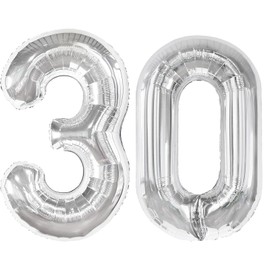 40 Inch Silver Number 30 Digital Balloon,Jumbo Mylar Foil Helium Balloon for 30 Balloons for Birthday Party,Wedding Anniversary Party Decorations